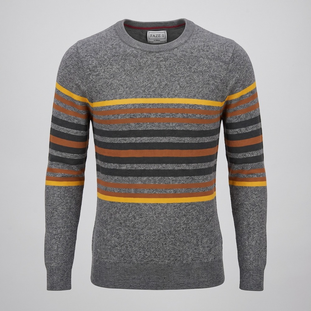 Faze 1 Boys XL 18 Grey Striped Crew Neck Sweater Long Sleeve Casual